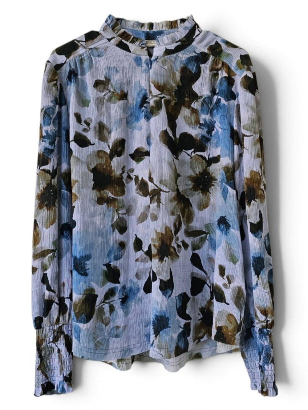 Go By Go Silk "Go Soft Spoken Up In Smoke" 100% Silk Floral Blouse Size L
